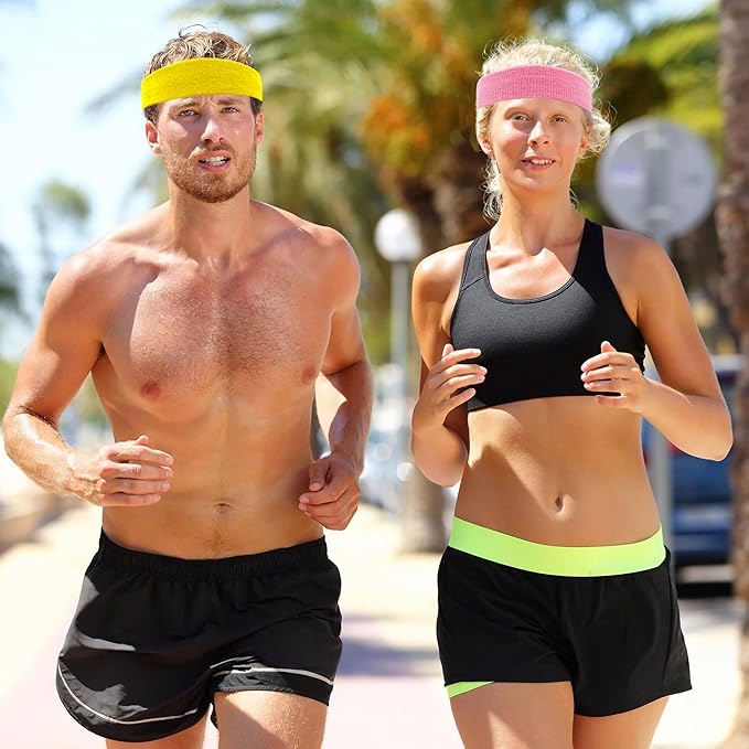 4 Pack Sweatbands Sports Headband for Men and Women, Moisture Wicking Athletic Workout Headband for Running, Tennis, Basketball, Yoga, Gym Stretchy Unisex Sweatband