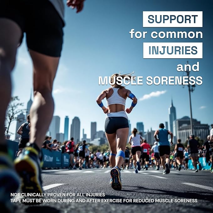 JLB Kinesiology Tape – 2 Rolls (16ft Each) – Strong Adhesion, Waterproof & Sweatproof – Latex-Free Sports Tape for Pain Relief, Muscle Support & Recovery – Physical Therapy & Athletic Tape (Blue)