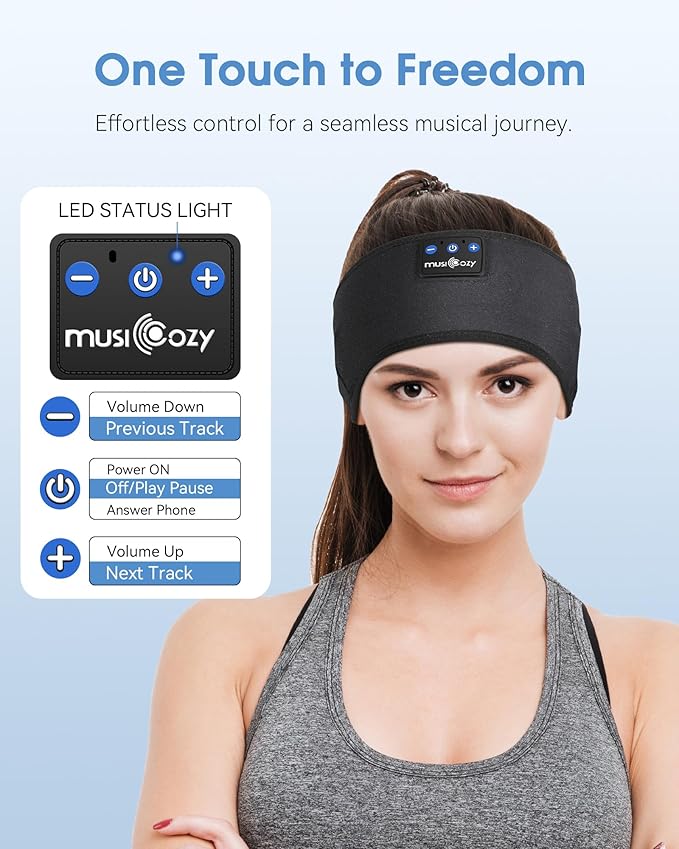 MUSICOZY Sleep Headphones Headband, Wireless Earbuds Earphones Sweat Resistant with Ultra-Thin HD Stereo Speaker, Bluetooth 5.4 for Workout Running Cool Gadgets Unique Gifts