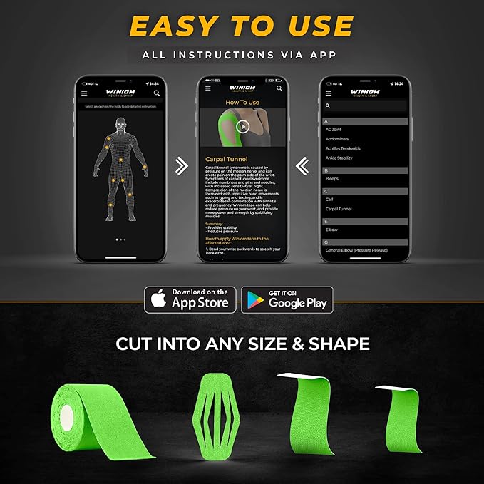 Kinesiology Tape-Incredible Support for Athletic Sports and Recovery+Free Taping Guide-Uncut 2 inch 16.4 feet Roll (Lime Green + Free Taping Guide, Pack of 1)