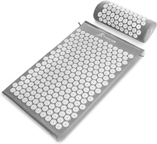 ProsourceFit Acupressure Mat and Pillow Set for Back/Neck Pain Relief and Muscle Relaxation, Large - Gray/Gray