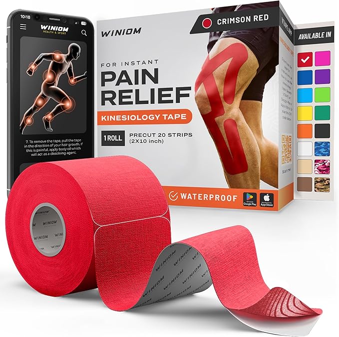 Kinesiology Tape-Incredible Support for Athletic Sports and Recovery + Free Taping Guide - Pre-Cut 2 inch 16.4 feet (Crimson Red + Free Taping Guide, 1 Pack)