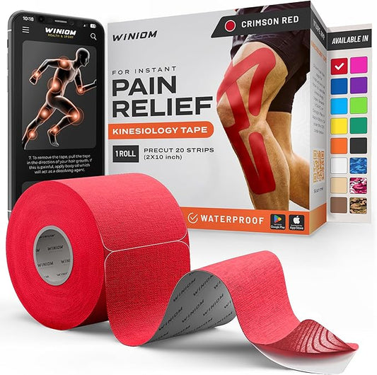 Kinesiology Tape-Incredible Support for Athletic Sports and Recovery + Free Taping Guide - Pre-Cut 2 inch 16.4 feet (Crimson Red + Free Taping Guide, 1 Pack)