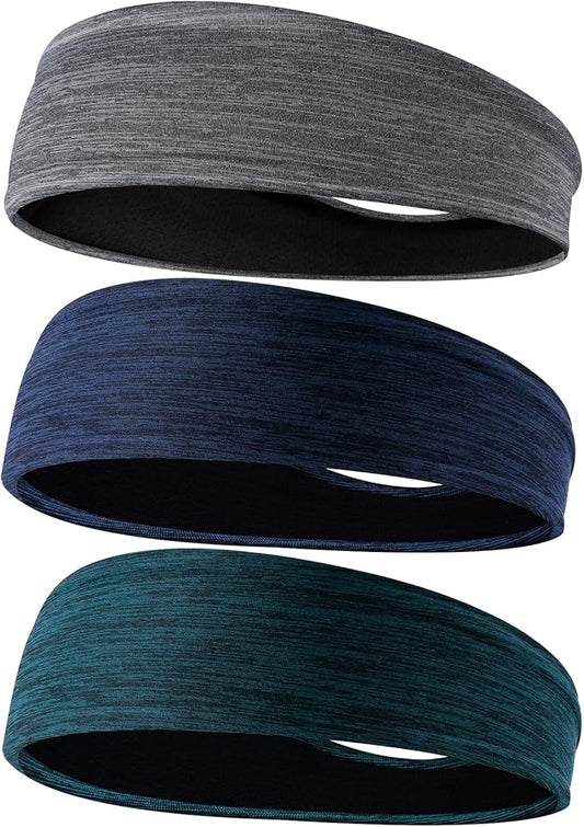 Braylin Men's Headbands, 3-Pack Head Band for Men, Sport Sweatbands for Running Fitness Yoga Cycling, Sweat Wicking Non Slip