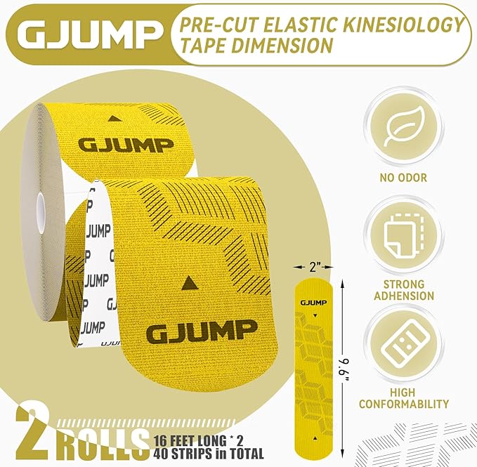 Kinesiology Tape, Original Cotton Elastic Athletic Tape for Muscle Strain Relief & Joint Support, 40 Count Precut Strips 2 Rolls, Waterproof & Breathable Sports Tape for Support and Recovery