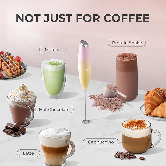 Zulay Kitchen Milk Frother Wand (2 Batteries Included) - Easy-Clean Drink Mixer - Electric Coffee Frother for Frappe, Matcha & Mimosa