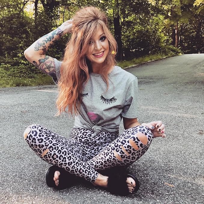 DIBAOLONG Womens High Waist Yoga Pants Cutout Ripped Tummy Control Workout Running Yoga Skinny Leggings