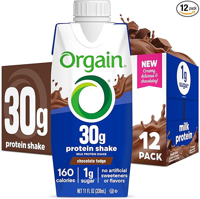 Orgain 30g High Protein Shake, Dairy Isolate Milk Protein, Chocolate Fudge, 6g BCAAs, 1g Sugar Per Serving, Meal Replacement, Ready to Drink, Keto Friendly, Gluten-Free 11 Fl Oz (Pack of 12)