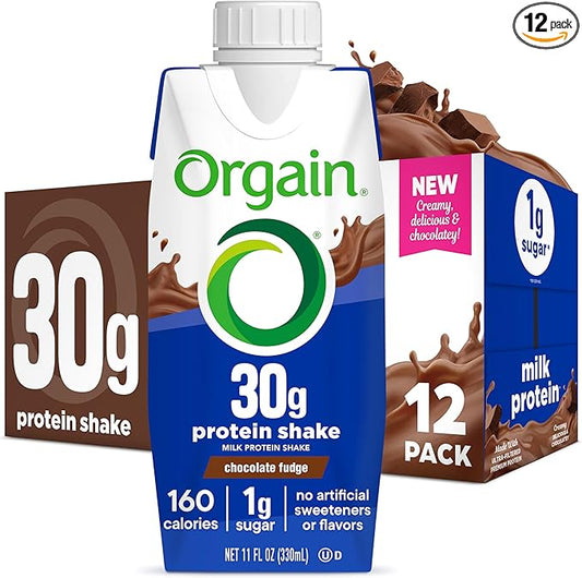 Orgain 30g High Protein Shake, Dairy Isolate Milk Protein, Chocolate Fudge, 6g BCAAs, 1g Sugar Per Serving, Meal Replacement, Ready to Drink, Keto Friendly, Gluten-Free 11 Fl Oz (Pack of 12)