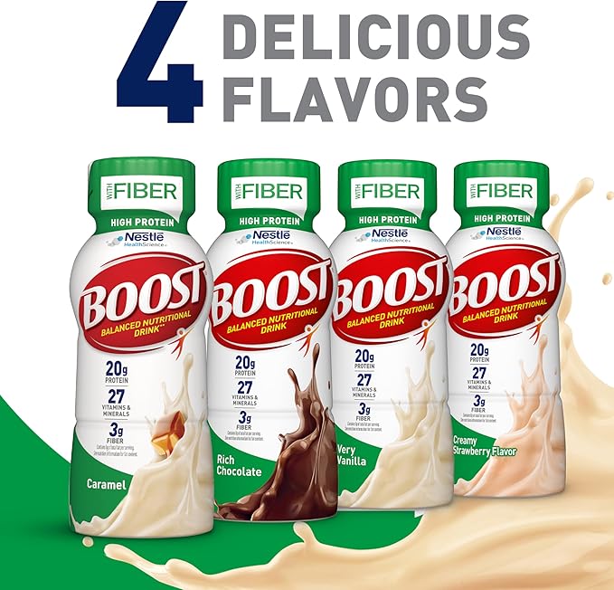 BOOST High Protein with Fiber Ready to Drink Complete Nutritional Drink, Very Vanilla, 8 fl oz Bottle, 24 Pack