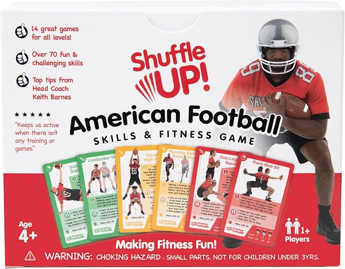 Shuffle Up American Football Card Game โ Kids Outdoor Garden Games with 70+ Fun & Active Fitness Workout Cards, American Football Gifts for Boys & Girls, Fun Family Games