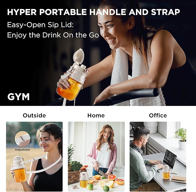 Personal Blender, Portable Blender for Shakes and Smoothies with 27oz Cup and Lid, Type-C Rechargeable, Dishwasher Safe Parts, BPA-free, Sports/Travel/Hiking/Office/School, with Shoulder Strap