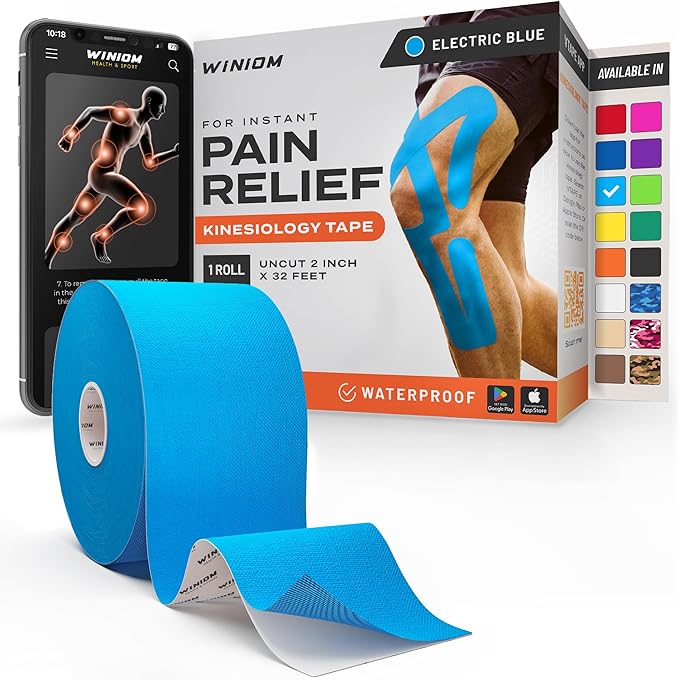 Kinesiology Tape-Incredible Support for Athletic Sports and Recovery + Free Taping Guide-Uncut 2 inch 32 feet Roll (Electric Blue + Free Taping Guide, Pack of 1)