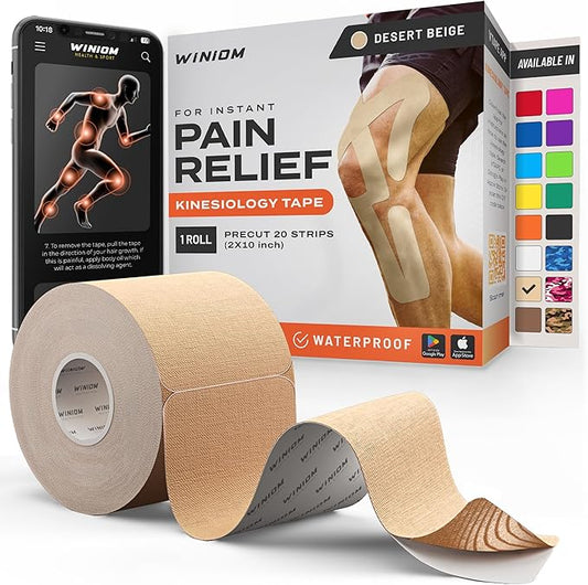 Kinesiology Tape-Incredible Support for Athletic Sports and Recovery + Free Taping Guide - Pre-Cut 2 inch 16.4 feet (Desert Beige + Free Taping Guide, 1 Pack)