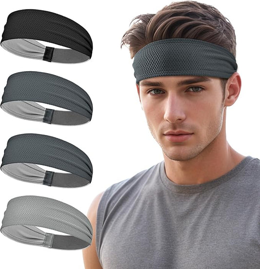 Sukeen Sports Headbands for Men, Moisture Wicking Sweat Bands Headbands Non-Slip, Breathable Elastic Sweatband, Running Headband for Yoga, Tennis, Fitness Workout