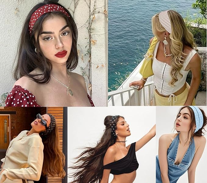 Leeven 6 Pack Headbands for Women Non Slip Soft Elastic Floral Hairbands Soft Fabric Stripe Head Bands for Girls Heart Headbands