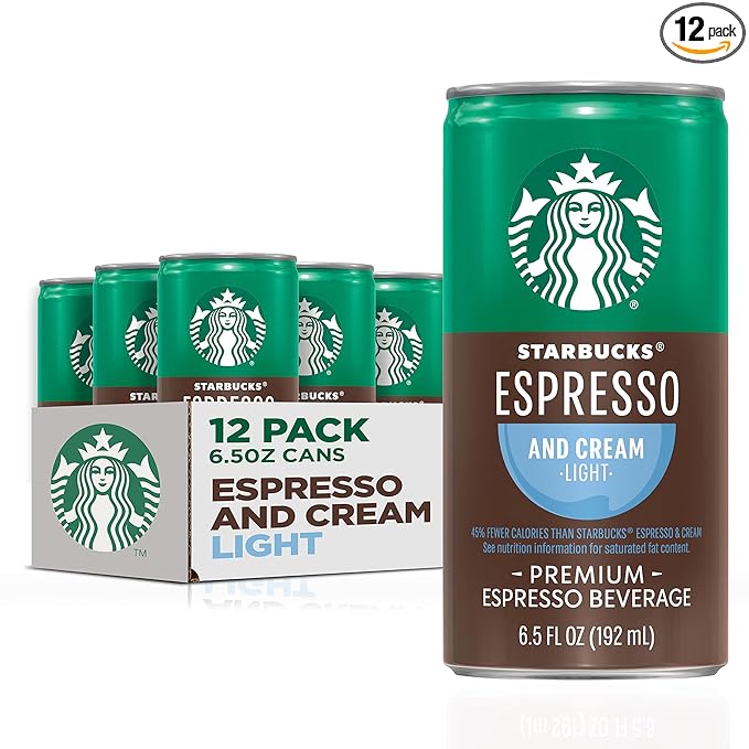 Starbucks Ready to Drink Coffee, Espresso & Cream Light , 6.5oz Cans (12 Pack) (Packaging May Vary)