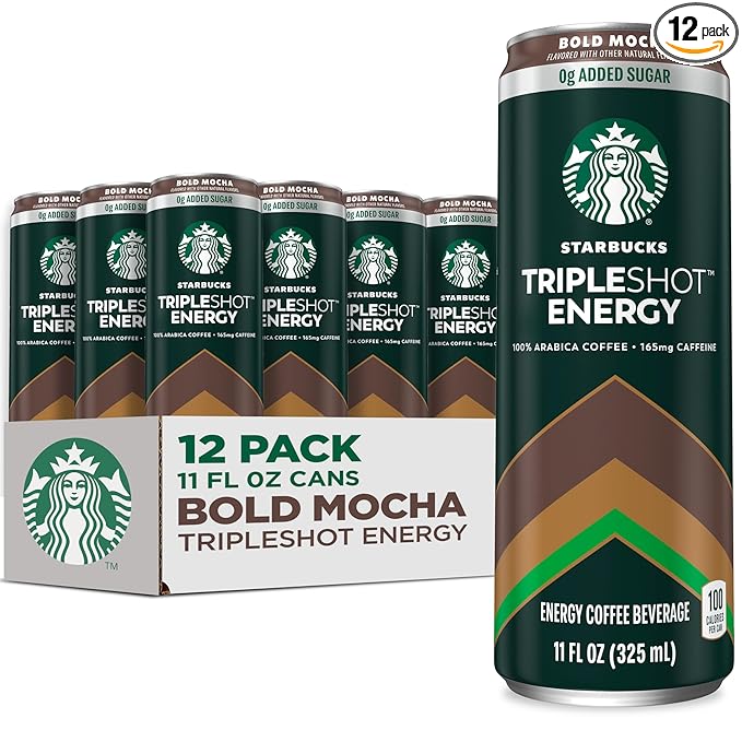 Starbucks Tripleshot Coffee Energy Drink, Bold Mocha, 11 fl oz Cans (12 Pack), Triple Blend, 165mg Caffeine, B Vitamins, Protein, Iced Coffee (Packaging and Formula May Vary)