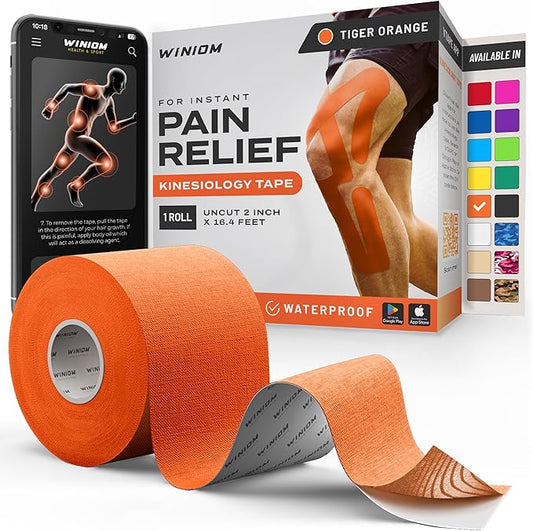 Kinesiology Tape-Incredible Support for Athletic Sports and Recovery+Free Taping Guide-Uncut 2 inch 16.4 feet Roll (Tiger Orange + Free Taping Guide, Pack of 1)