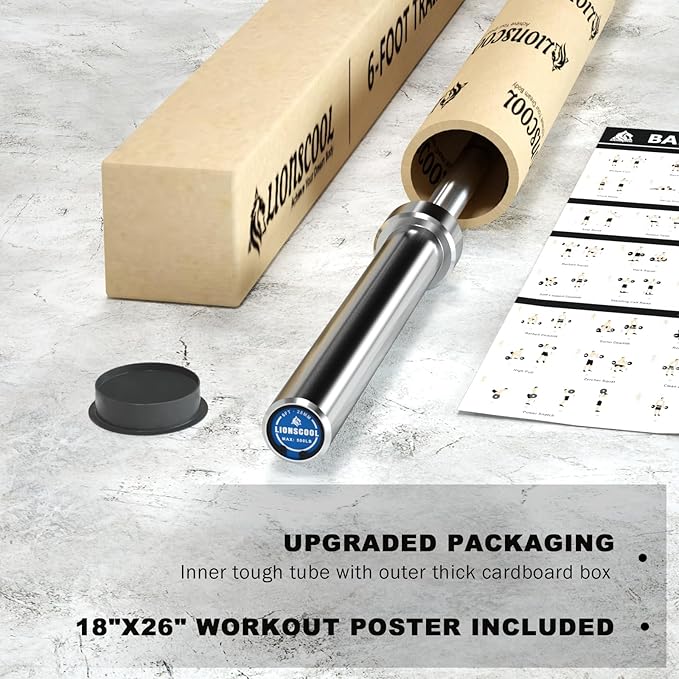 LIONSCOOL Premium 4ft/4.9ft/6ft Barbell for Strength Training and Olympic Weightlifting, 2 Inch Bar for Squats, Curls, Deadlifts, Presses, Hip Thrusts, 350lbs/500lbs/700lbs Weight Capacity