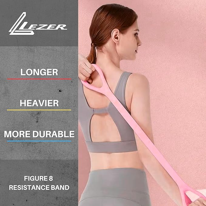 LEZER Figure 8 Resistance Band, Fitness Elastic Rope, Execrise Workout for Arm, Back, Chest and Shoulder, Yoga, Pilates, Stretching, Physical Therapy Equipment