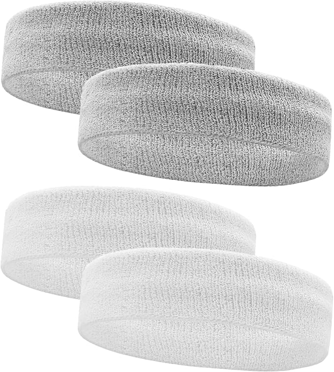 4 Pack Sweatbands Sports Headband for Men and Women, Moisture Wicking Athletic Workout Headband for Running, Tennis, Basketball, Yoga, Gym Stretchy Unisex Sweatband