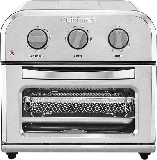 Cuisinart Compact Air Fryer Toaster Oven, Stainless Steel Fryer with 6-in-1 Functions, Adjustable Temperature, Includes Oven Rack, Baking Pan and Air Fry Basket, TOA-26