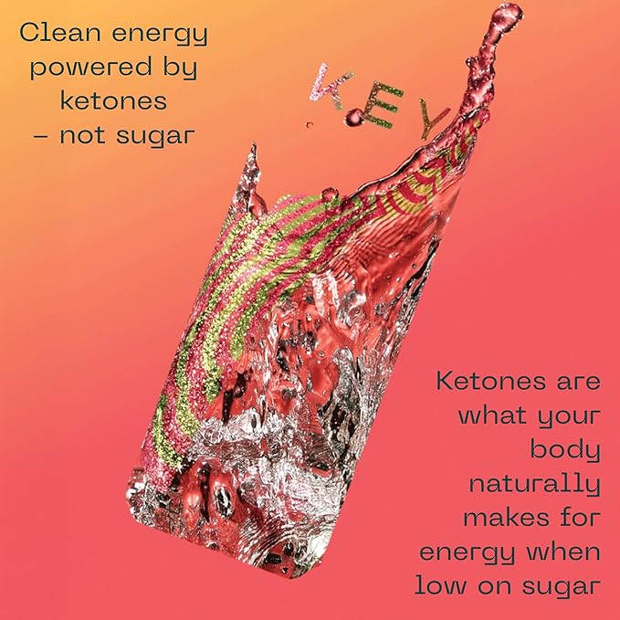 KEY Ketone Energy Drink : Sugar Free, 80mg Low Caffeine, All Natural, 11.5g Ketones, Long Lasting Energy, Green Tea & L-Theanine for Mental Focus, Grapefruit Peach (Pack of 12)