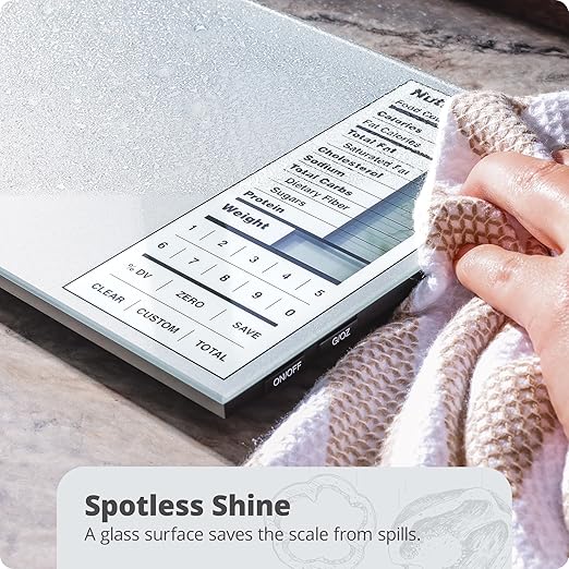 Greater Goods Nutrition Scale (Non‑Connected) – Food Grade Glass, 2,000 Food Codes Preloaded, Compact (9.33"x6.02"x0.91") for Portion Control & Meal Prep