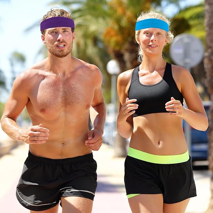 4 Pack Sweatbands Sports Headband for Men and Women, Moisture Wicking Athletic Workout Headband for Running, Tennis, Basketball, Yoga, Gym Stretchy Unisex Sweatband
