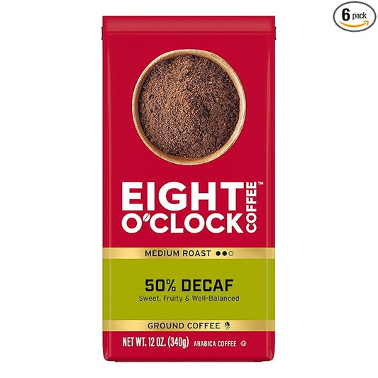 Eight O'Clock Coffee 50% Decaf Ground Coffee, Medium Roast, 12 Ounce (Pack of 6) - Half-Caf Coffee, Kosher Certified