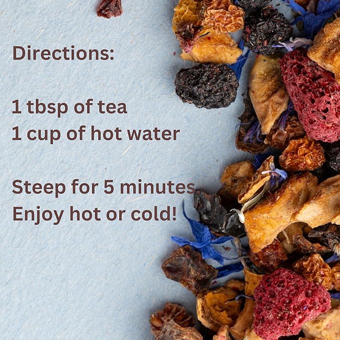 Loose Leaf Tea No Caffeine with Raspberry, Cornflower, Rosehip & Hibiscus (4oz.) – Fruit Tea Summer Herbal Infusion with Wild Berries