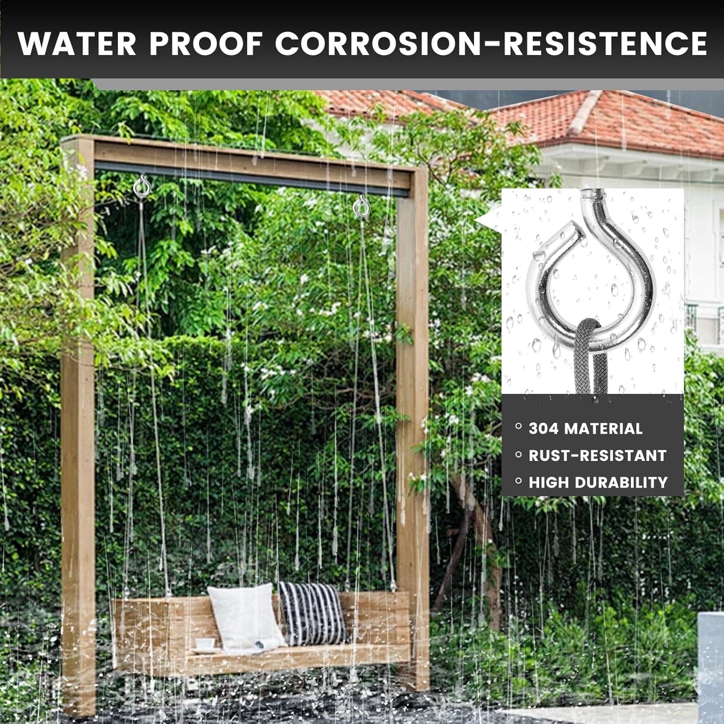 4Pcs Self Tapping Eyelet Screw Eye Bolt,4 Inch Heavy Duty Screw Eyes Hooks ,M8 Wooden Large Screw Eye Hook,Load Capacity 500 Lbs for Hammock ,Yoga,Heavy Indoor Outdoor Uses (4, M8-4 INCH)