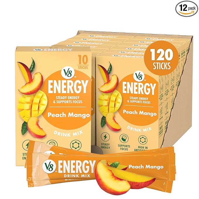 V8 Energy Peach Mango Energy Drink Powder, .10 oz Packet (120 Count)