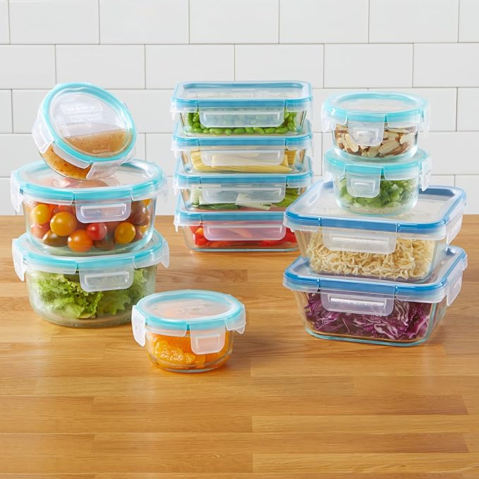 Snapware Total Solutions (12 Pack, 1, 2 & 4 Cup) Glass Food Storage Containers Set, Airtight & Leakproof Locking BPA-Free Lids, Freezer Dishwasher Microwave Safe