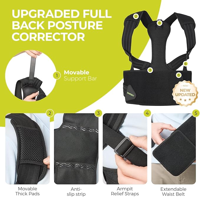 Posture Corrector for Back Support: Relief Shoulder Lumbar Upper Lower Pain for Hunchback Scoliosis - Adjustable Back Brace for Women & Men (Large/X-Large)