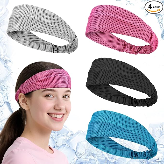 Cooling Headbands for Men Women - 4Pcs Highly Elastic Quick Chilly Workout Sweat Band, Comfortable Moisture Wicking Hairband