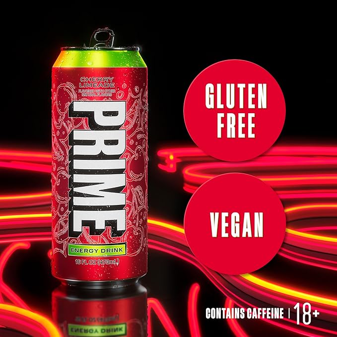 PRIME Energy CHERRY LIMEADE, Zero Sugar Energy Drink, 200mg Caffeine and 300mg of Electrolytes for Hydration, Vegan, Gluten Free,16 Fluid Ounce, 12 Pack