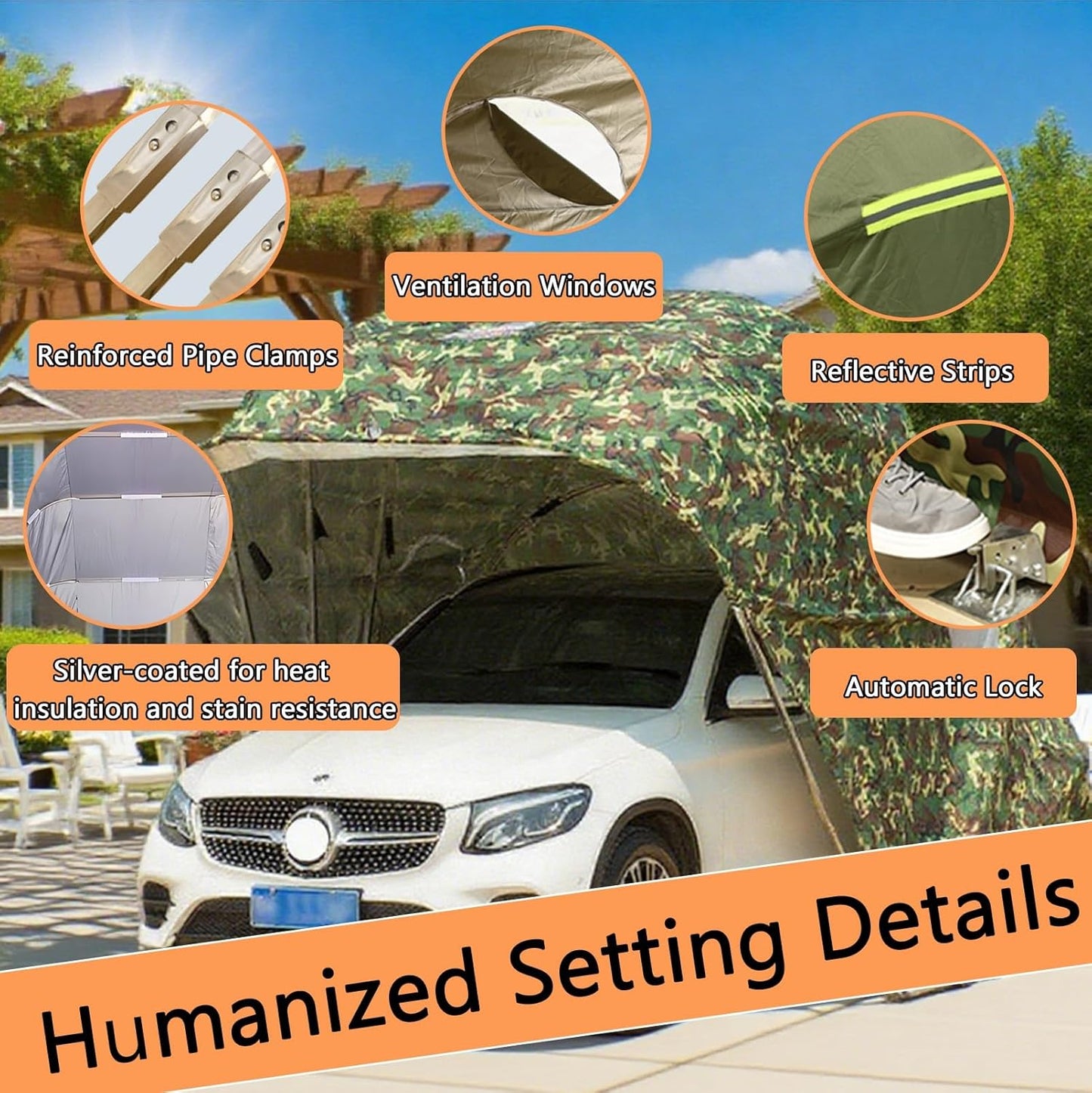 Car Port Portable Storage Shed Carport Canopy Carports Metal Carport Round Style Outdoor Storage Shed Lockable for Automotive Use Anti-Snow Waterproof(Green)