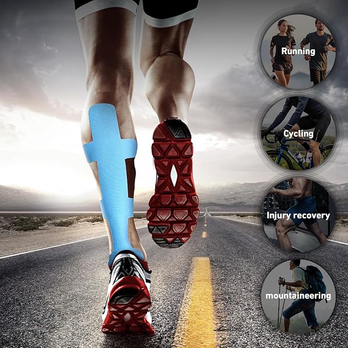 Kinesiology Tape for Achilles Tendon, KTQUICK 12 Count Achilles Tendon Tape Precut, Original Cotton Waterproof & Breathable, Enhance Elastic Kinesiology Athletic Tape for Achilles and Muscle Support