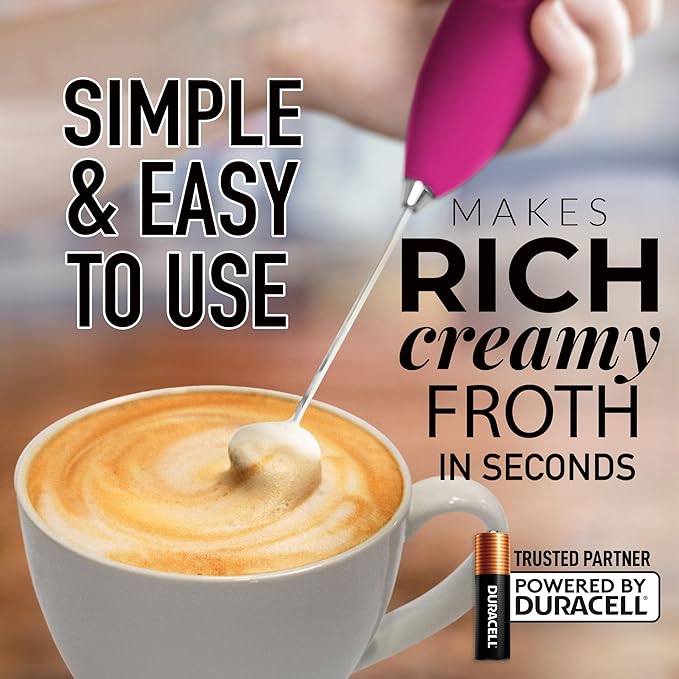 Zulay Kitchen Handheld Milk Frother with Duracell AA Batteries – Ultra Fast Electric Mixer & Foam Maker, Easy-Clean Drink Mixer for Coffee & More Hot Pink Gold - 2B