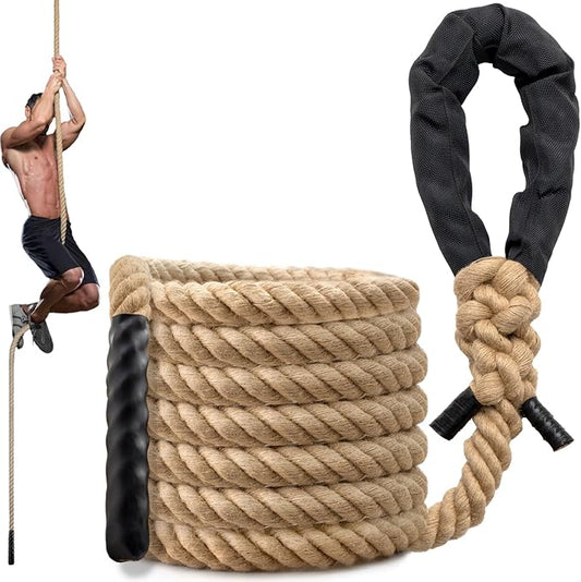 Climbing Rope Gym Workout - 1.5 Inch Diameter 10FT 15FT 20FT 25FT 30FT 35FT Heavy Duty Jute Thick Ropes for Adults Strength Training Outdoor Tree Swing Indoor Home Fitness Exercise