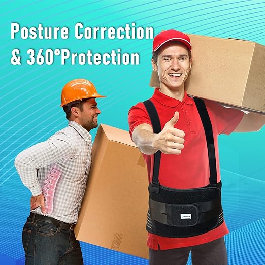 DARLIS Plus Size 5XL/6XL Work Back Brace with Removable Suspender Straps, Posture Corrector Protector for Heavy Lifting Safety, Back Support Belt for Men Women in Construction, Warehouse Job, Moving