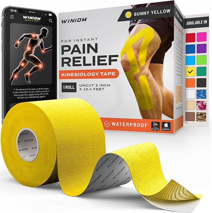 Kinesiology Tape-Incredible Support for Athletic Sports and Recovery+Free Taping Guide-Uncut 2 inch 16.4 feet Roll (Sunny Yellow + Free Taping Guide, Pack of 1)