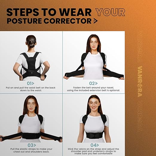 VANRORA Posture Corrector for Women and Men, Back Brace Fully Adjustable & Comfy, Support Straightener for Spine, Back, Neck, Clavicle and Shoulder, Improves Posture and Pain Relief L/XL