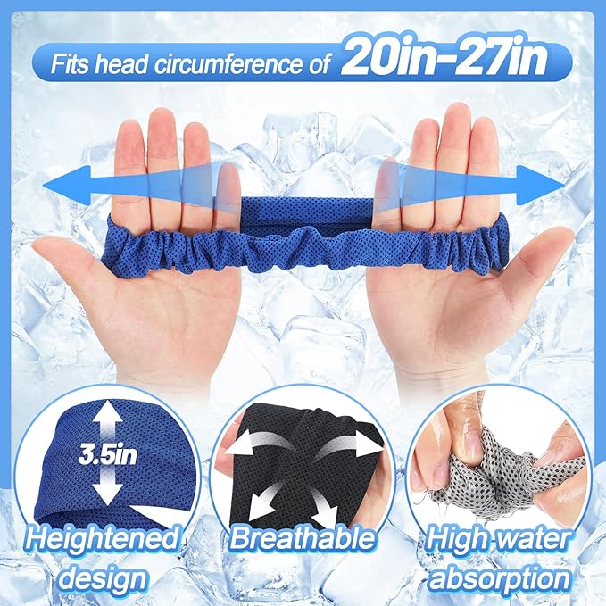 Cooling Headbands for Men Women - 4Pcs Highly Elastic Quick Chilly Workout Sweat Band, Comfortable Moisture Wicking Hairband