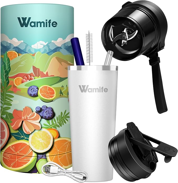 Wamife Portable Blender 16oz personal blender-Portable Blender for Shakes and Smoothies,USB-C Rechargeable,Durable Stainless Steel Blades for Powerful Blending Performance,for office gym - INNOCENCE
