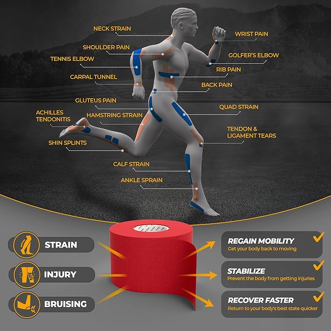 Kinesiology Tape-Incredible Support for Athletic Sports and Recovery + Free Taping Guide-Uncut 2 inch 100 feet Roll (Crimson Red + Free Taping Guide, Pack of 1)