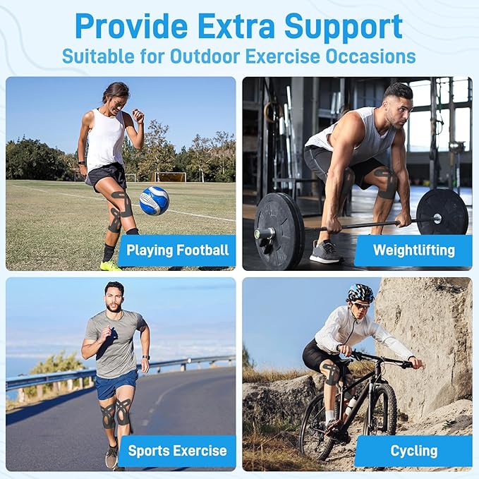 Kinesiology Tape for Knees, 20 Count Knee Tape for Knee Pain Relief Pre Cut, Latex Free, Support Muscles and Joints, Kinesiology Pre Cut, Waterproof and Elastic (Black 20pcs)