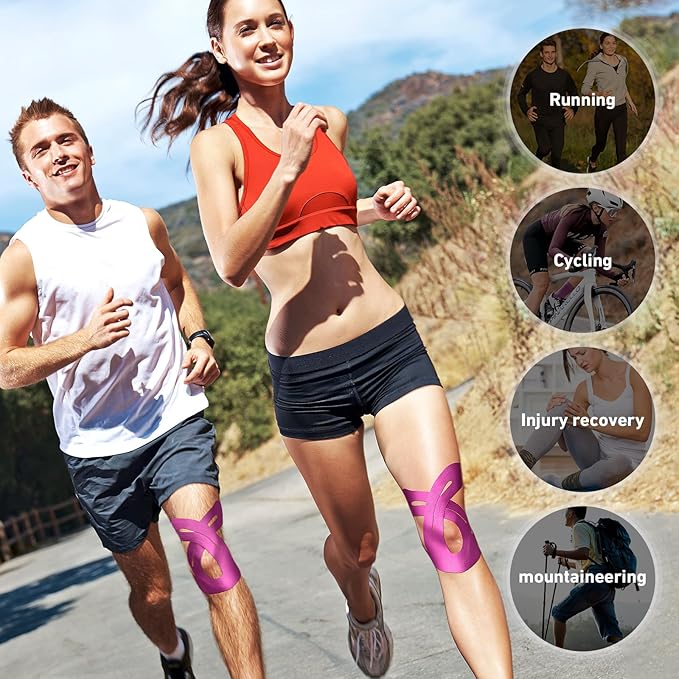 Kinesiology Tape for Knees Pre Cut, 12 PCS Upgrade KTQUICK Knee Tape For Knee Pain Relief Pre Cut, Original Cotton Knee Tape, Flexible & Durable Sports Tape for Support & Comfort During Workouts, Pink